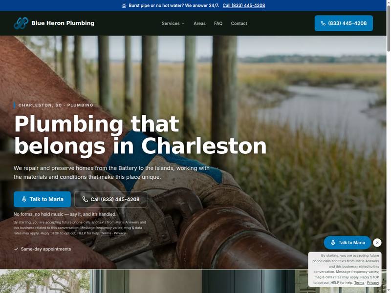 Blue Heron Plumbing — a website built by Maria Sites